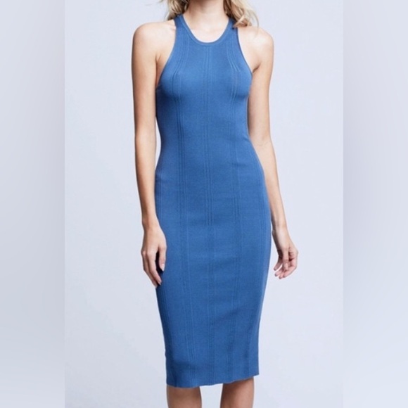 L'AGENCE Blue Midi Body Con Knit Dress 👗